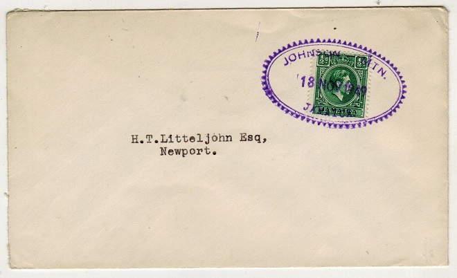 JAMAICA - 1949 1/2d rate local cover used at JOHNSON MTD.