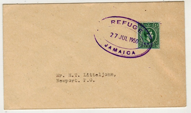 JAMAICA - 1950 1/2d rate local cover used at REFUGE.