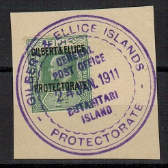 GILBERT AND ELLICE IS - 1911 1/2d (SG 1) used from BUTARITARI ISLAND.