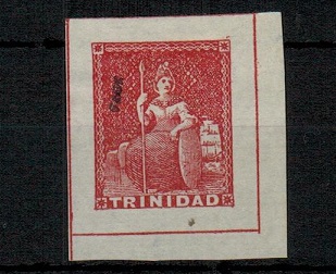 TRINIDAD AND TOBAGO - 1851 1d (no value) FOURNIER PROOF forgery handstamed FAUX.