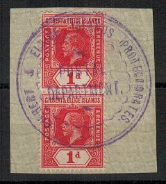 GILBERT AND ELLICE IS - 1912 1d pair used at POSTAL DEPARTMENT.