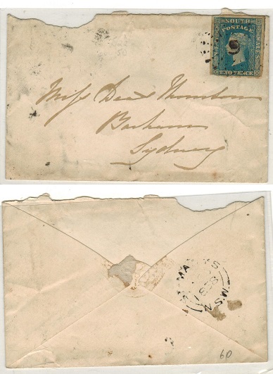 SOUTH AUSTRALIA - 1858 2d rate cover addressed to Sydney struck by starburst 