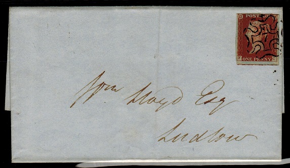 GREAT BRITAIN - 1841 (circa) local 1d red cover struck by MALTESE CROSS/7 strike.  SG 8m.
