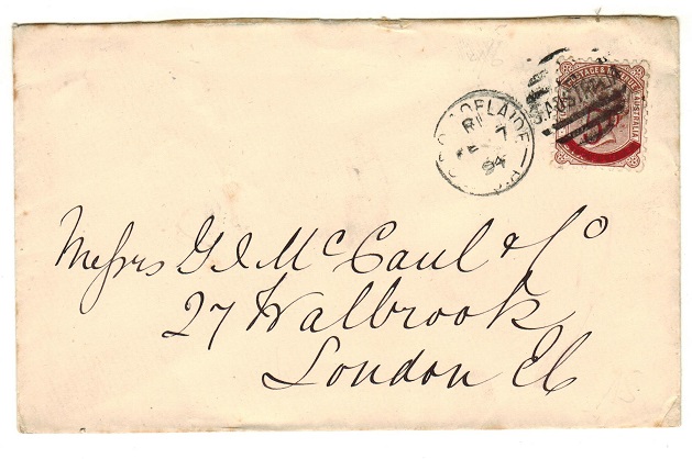 SOUTH AUSTRALIA - 1894 cover to UK bearing 5d on 6d surcharge used at ADELAIDE.