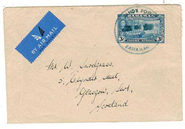 BAHAMAS - 1948 3/- rate cover to UK used at SANDY POINT.