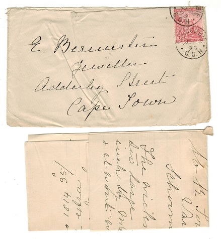 CAPE OF GOOD HOPE - 1893 local 1d rate cover used at SCHOOMBIE.