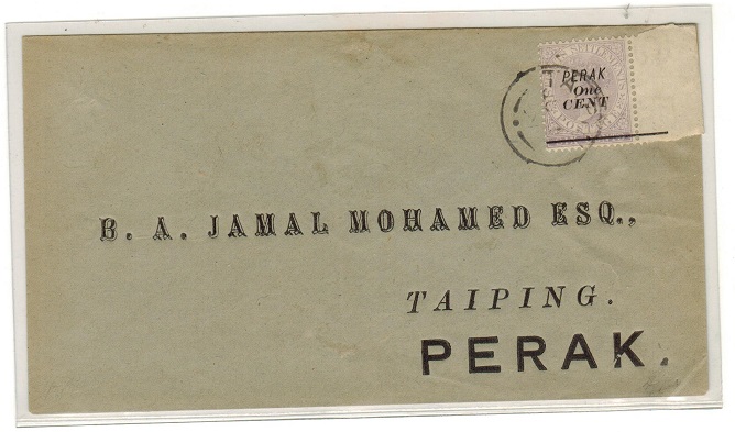 MALAYA - 1891 (circa) local cover bearing 1c on 6c lilac surcharge adhesive.