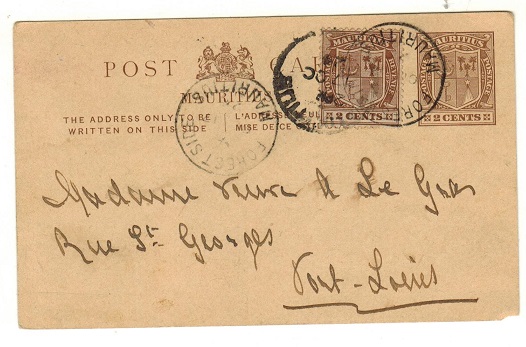 MAURITIUS - 1909 2c brown PSC uprated locally and used at FOREST SIDE.  H&G 22.