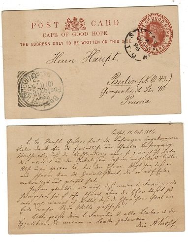 CAPE OF GOOD HOPE - 1882 1d reddish brown PSC to Prussia used at STUTTERHEIM/T.O.  H&G 2.