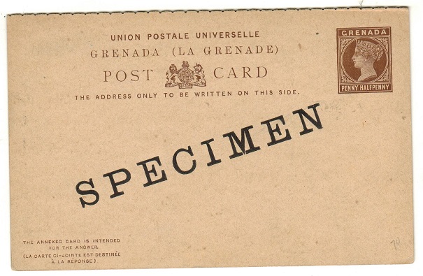 GRENADA - 1886 1 1/2d + 1 1/2d dark brown on buff PSRC unused SPECIMEN.  H&G 10. 

