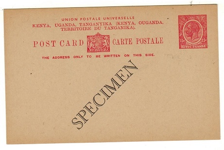 K.U.T. - 1935 15c rose PSC unused SPECIMEN.  H&G 4.