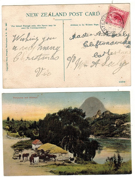 NEW ZEALAND - 1907 1d rate postcard use to UK used at CARTERTON.