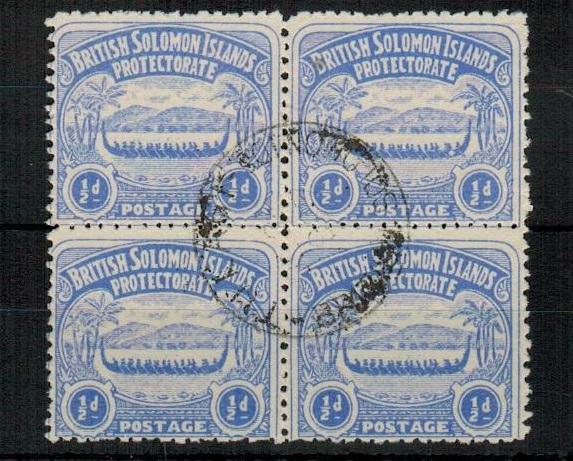 SOLOMON ISLANDS - 1907 1/2d ultramarine in a fine block of four with central TULAGI cds. SG 1.