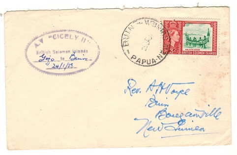 SOLOMON ISLANDS - 1958 2d rate cover to New Guinea with A.V.CICELY maritime strike.