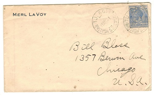 SOLOMON ISLANDS - 1921 2 1/2d rate cover to USA used at TULAGI.