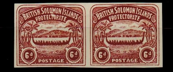 SOLOMON ISLANDS - 1907 6d unofficial IMPERFORATE PLATE PROOF pair printed in chocolate.

