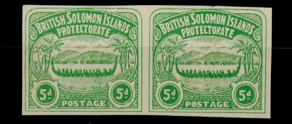 SOLOMON ISLANDS - 1907 5d unofficial IMPERFORATE PLATE PROOF pair printed in emerald green.

