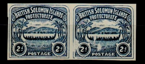 SOLOMON ISLANDS - 1907 2d unofficial IMPERFORATE PLATE PROOF pair (fault) printed in indigo.

