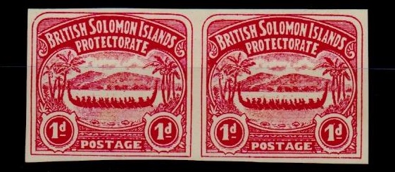 SOLOMON ISLANDS - 1907 1d unofficial IMPERFORATE PLATE PROOF pair printed in rose-carmine.

