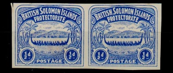 SOLOMON ISLANDS - 1907 1/2d unofficial IMPERFORATE PLATE PROOF pair printed in ultramarine.

