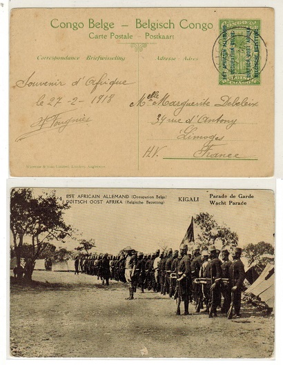 TANGANYIKA - 1917 5c yellow-green PSC of Belgian Congo to France used at KIGOMA.  H&G 1.
