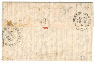 JAMAICA - 1849 stampless JAMAICA/SHIP LETTER entire.