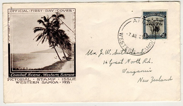 SAMOA - 1935 (AU.7.) illustrated first day cover addressed to New Zealand.