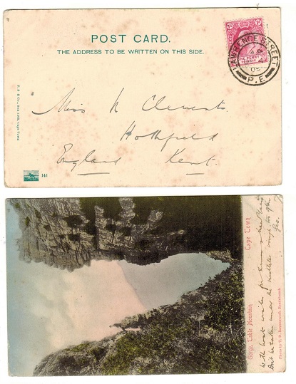 CAPE OF GOOD HOPE - 1905 1d rate postcard to UK used at LAWRENCE STREET/P.E.