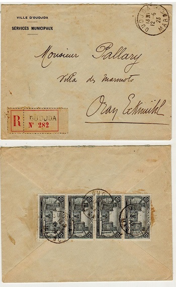 MOROCCO AGENCIES - 1923 60c rate cover used locally at OUDJDA/MAROC.