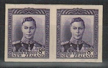 NEW ZEALAND - 1947 8d IMPERFORATE PLATE PROOF pair on thick card.