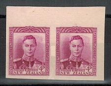 NEW ZEALAND - 1947 4d IMPERFORATE PLATE PROOF pair on thick card.