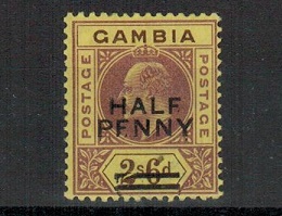 GAMBIA - 1906 1/2d on 2/6d purple/brown fine mint with BROKEN E variety.  SG 69.