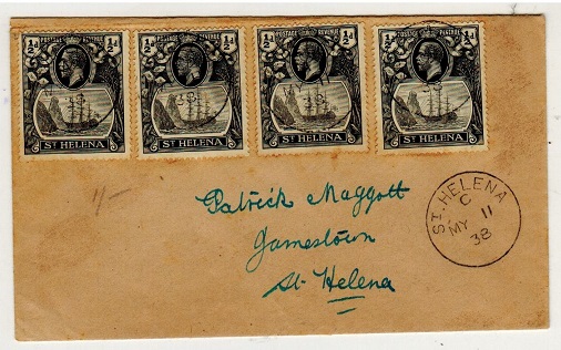 ST.HELENA - 1938 2d rate local cover with 1/2d 