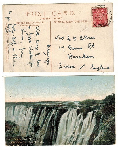 RHODESIA - 1917 1d rate postcard use to UK used at BULAWAYO STATION.
