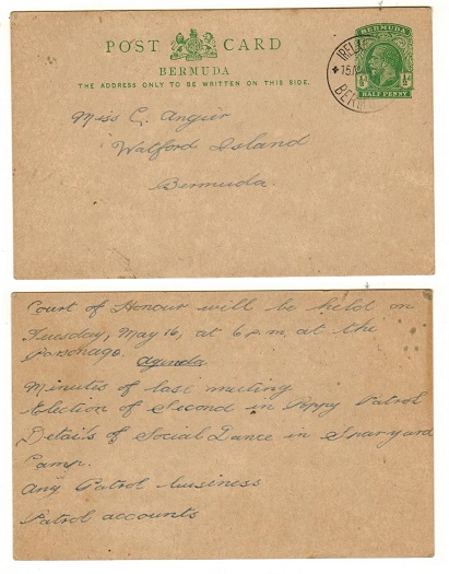 BERMUDA - 1912 1/2d green PSC used locally to Watford Island.  H&G 14.
