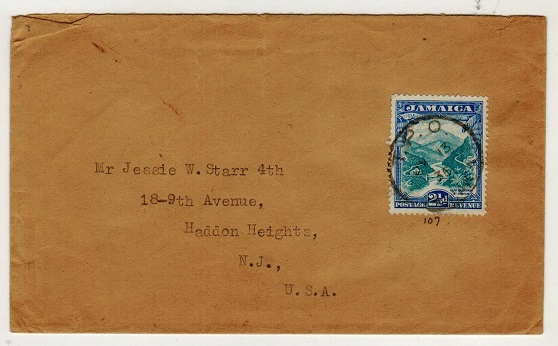JAMAICA - 1935 2 1/2d rate cover to UK used at TPO/JAMAICA.