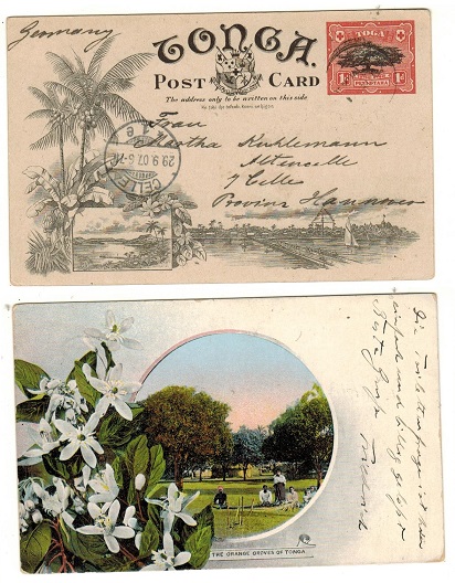 TONGA - 1906 1d red and black illustrated PSC to Germany used at NUKUALOFA.  H&G 1 (9).