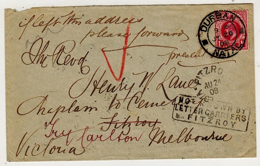 AUSTRALIA - 1909 inward cover from Natal with 