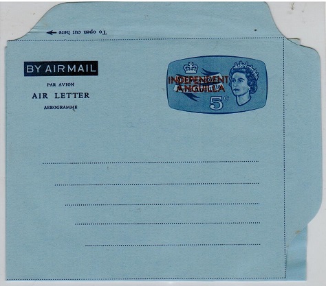 ANGUILLA - 1967 5c blue unused air letter overprinted INDEPENDENT/ANGUILLA.  H7G FG1.
