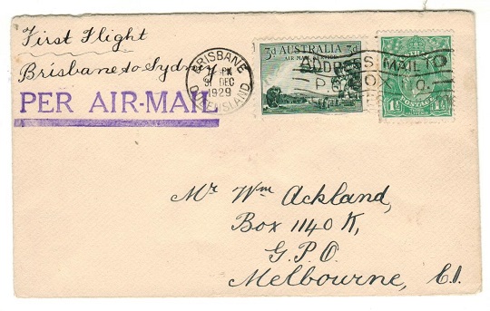 AUSTRALIA - 1929 first flight cover to Melbourne on the 