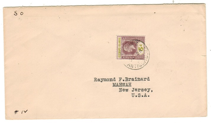 ANTIGUA - 1933 5d rate cover to USA used at ST.JOHN
