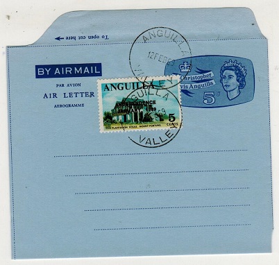 ANGUILLA - 1969 philatelic use of St.Kitts 5c air letter uprated with 5c 