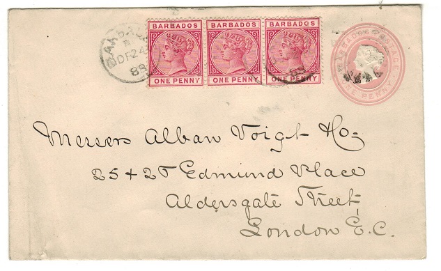 BARBADOS - 1882 1d pink uprated PSE to UK.  H&G 1.