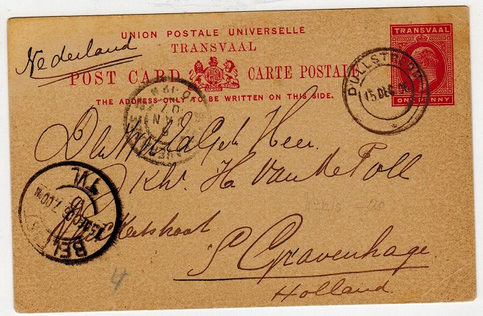 TRANSVAAL - 1902 1d carmine PSC to Holland used at DULLSTROOM.  H&G 1.