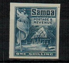 SAMOA - 1921 1/- IMPERFORATE PLATE PROOF in blue.