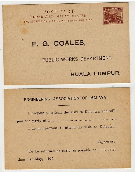 MALAYA - 1923 2c brown PSC unused 