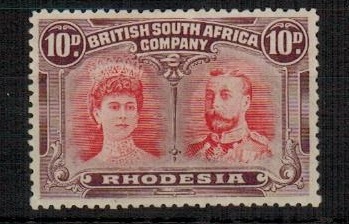 RHODESIA - 1910-13 10d scarlet and reddish mauve 