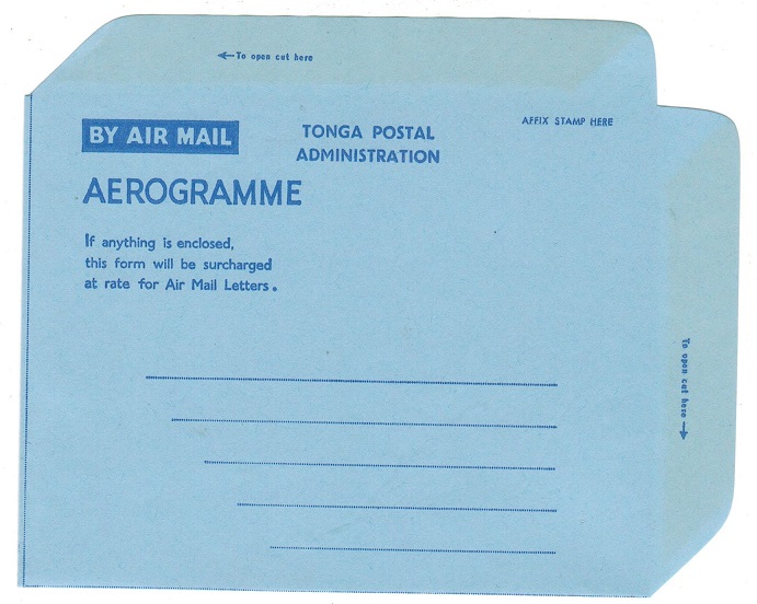 TONGA - 1962 TONGA POSTAL ADMINISTRATION unused aerogramme.