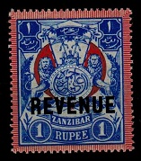 ZANZIBAR - 1904 1r blue and red (SG 220a) mint (Sideways wmk) REVENUE.