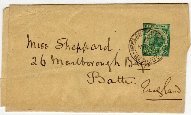 BERMUDA - 1903 1/2d green postal stationery wrapper to UK used at IRELAND ISLAND.  H&G 2.